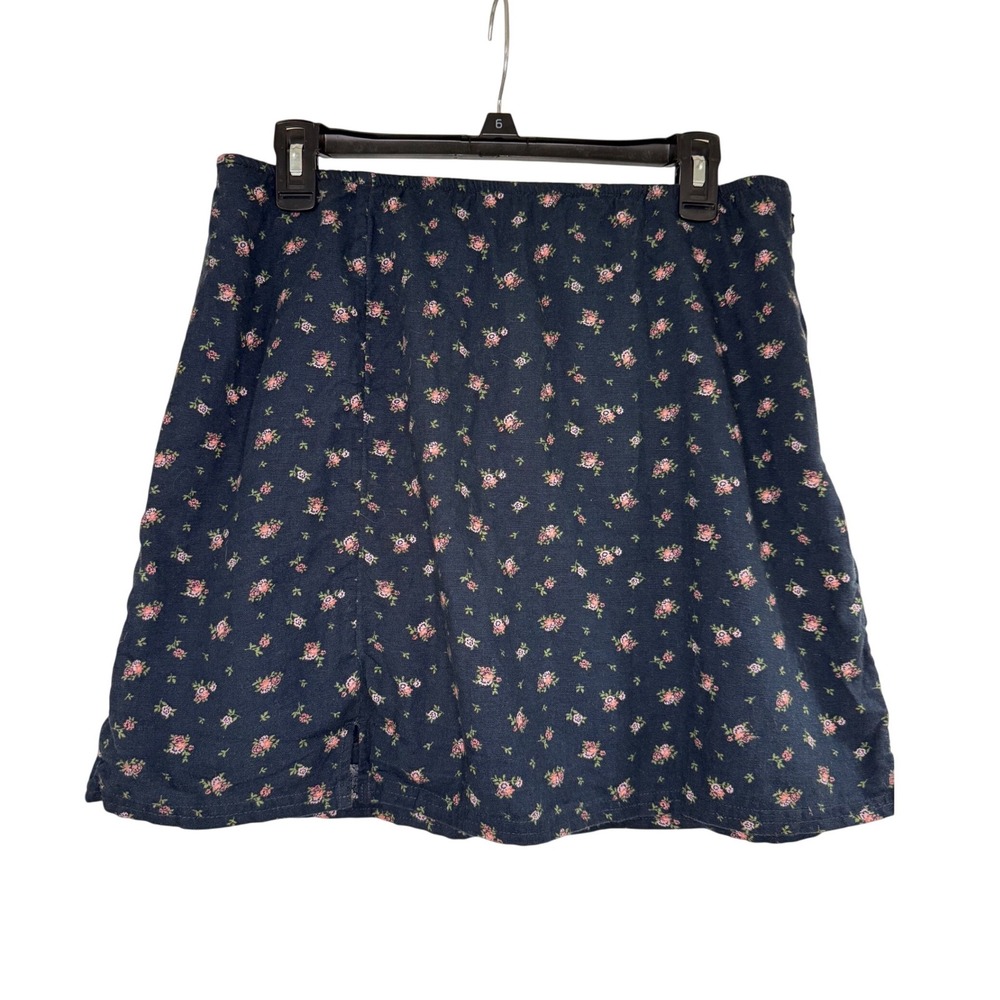 American Eagle Mini Skirt Womens Large Navy Blue Excellent Floral Rose Slit Boho - Picture 1 of 6